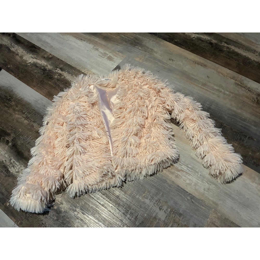 Saints + Secrets Blush Pink Shaggy Faux Fur Fringe Jacket XS AU 6 Statement Coat